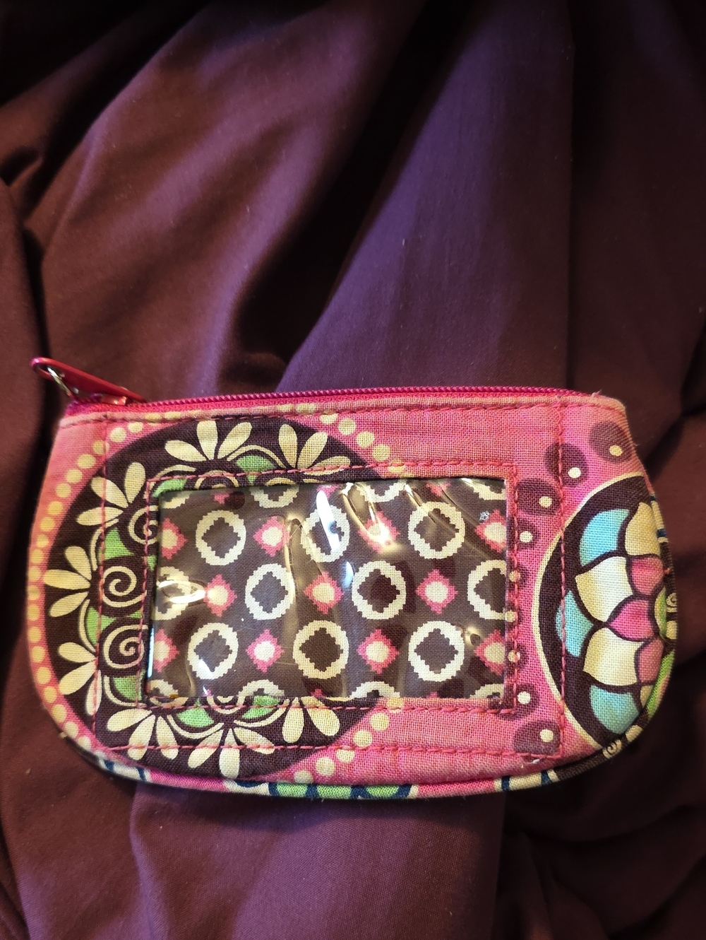 VINTAGE VERA BRADLEY SMALL FLORAL PATTERN CARD WALLET IN PINK